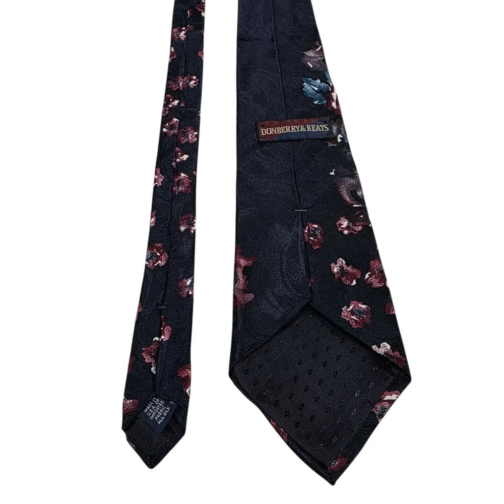 DONBERRY & KEATS‎ Silk Floral Mens Neck Tie Navy Blue Burgundy Blue Formal Work